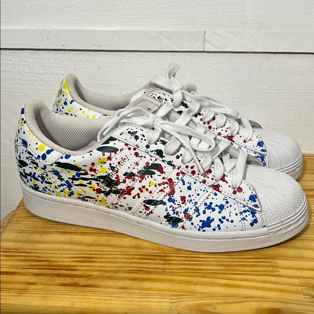 Adidas Superstar Sneakers Mens 8 White Splashes Splatter Drips
